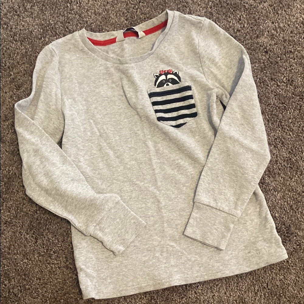 Peter Alexander Gray Long Sleeve Tee with Raccoon Pocket